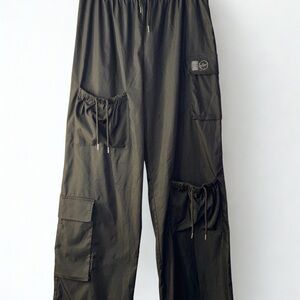 PrettyLittleThing Black Wide Leg Cargo Trousers with Drawcords